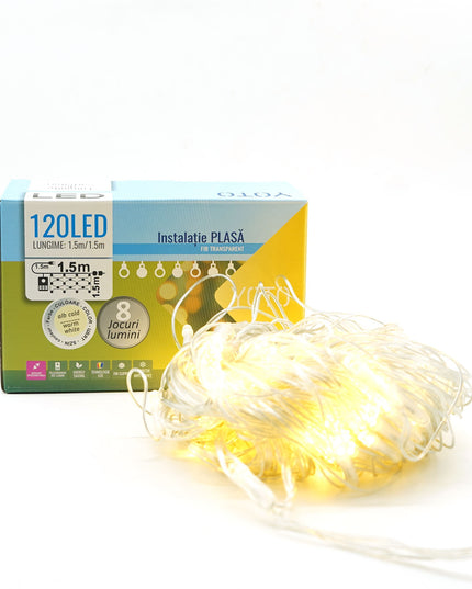 Instalatie Craciun Yoto, Tip Plasa, x , 120 LED-uri, Prelungitor , 8 Jocuri de Lumini, Interconectabila, Fir