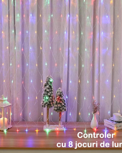 Instalatie Craciun Yoto, Tip Plasa, 2 m x 2 m, 160 LED-uri, Prelungitor 1.5 m, 8 Jocuri de Lumini, Interconectabila, Fir , Interior/Exterior