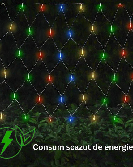 Instalatie Craciun Yoto, Tip Plasa, 2 m x 2 m, 160 LED-uri, Prelungitor 1.5 m, 8 Jocuri de Lumini, Interconectabila, Fir , Interior/Exterior