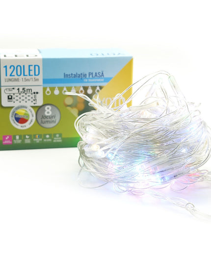 Instalatie Craciun Yoto, Tip Plasa, 2 m x 2 m, 160 LED-uri, Prelungitor 1.5 m, 8 Jocuri de Lumini, Interconectabila, Fir , Interior/Exterior