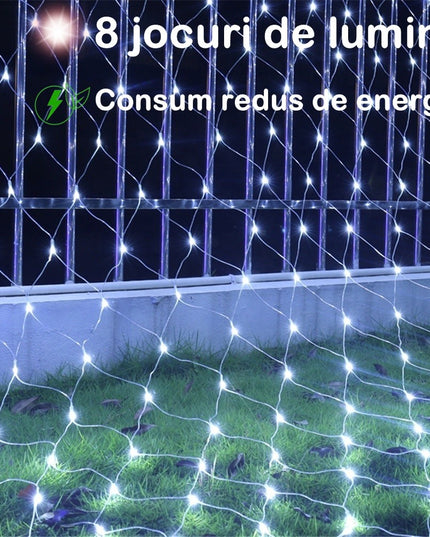 Instalatie Craciun Yoto, Tip Plasa, 2 m x 2 m, 160 LED-uri, Prelungitor 1.5 m, 8 Jocuri de Lumini, Interconectabila, Fir , Interior/Exterior
