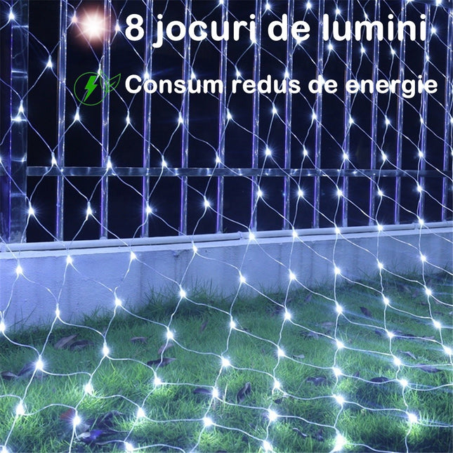 Instalatie Craciun Yoto, Tip Plasa, 2 m x 2 m, 160 LED-uri, Prelungitor 1.5 m, 8 Jocuri de Lumini, Interconectabila, Fir , Interior/Exterior