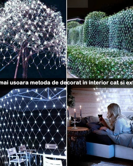 Instalatie Craciun Yoto, Tip Plasa, 2 m x 2 m, 160 LED-uri, Prelungitor 1.5 m, 8 Jocuri de Lumini, Interconectabila, Fir , Interior/Exterior
