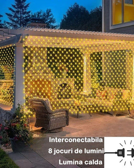 Instalatie Craciun Yoto, Tip Plasa, x , 160 LED-uri, Prelungitor , 8 Jocuri de Lumini, Interconectabila, Fir