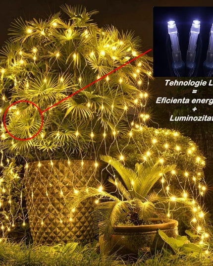 Instalatie Craciun Yoto, Tip Plasa, x , 160 LED-uri, Prelungitor , 8 Jocuri de Lumini, Interconectabila, Fir