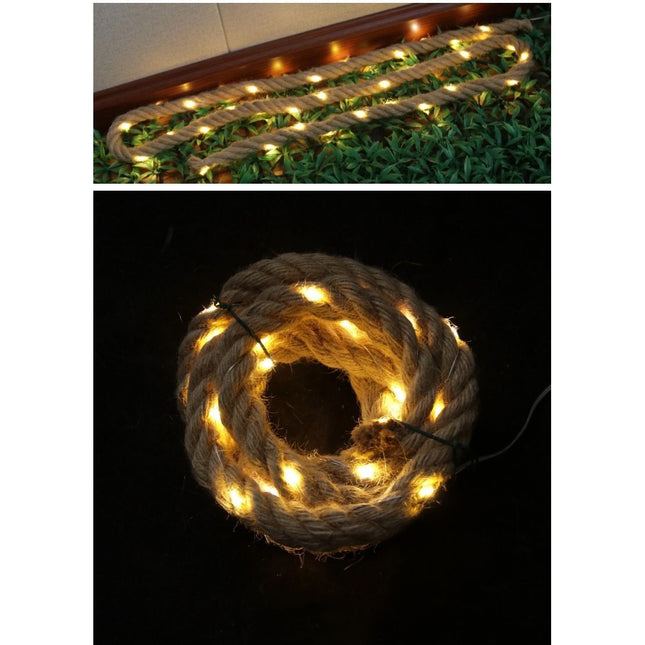 Instalatie Luminoasa, cu Fir de Cupru,40 LED-uri, Model Sfoara de Canepa, cu Baterii, IP44