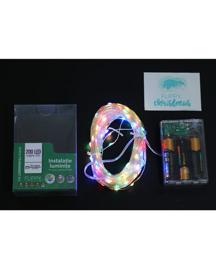 Instalatie de Craciun, Liniara,Baterii, 200 LED-uri