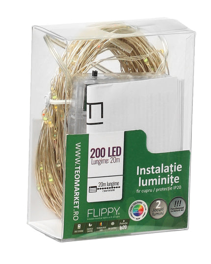 Instalatie de Craciun, Liniara,Baterii, 200 LED-uri