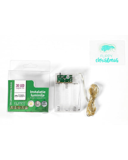 Instalatie de Craciun cu Baterii Tip Liniar, 2 jocuri de lumini, Fir Cupru 30 LED -uri