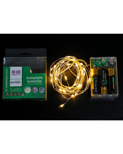 Instalatie de Craciun cu Baterii Tip Liniar, 2 jocuri de lumini, Fir Cupru 30 LED -uri