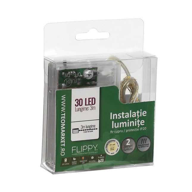 Instalatie de Craciun cu Baterii Tip Liniar, 2 jocuri de lumini, Fir Cupru 30 LED -uri