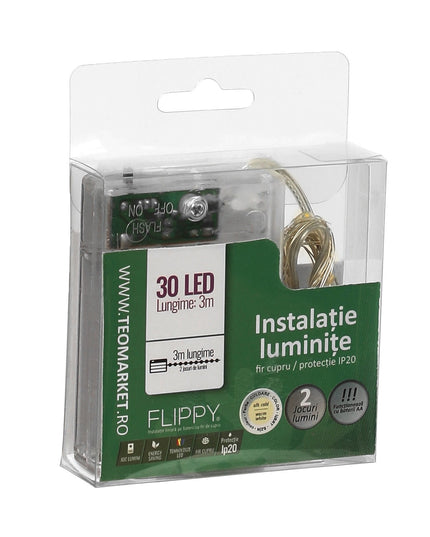 Instalatie de Craciun cu Baterii Tip Liniar, 2 jocuri de lumini, Fir Cupru 30 LED -uri