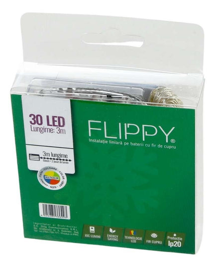 Instalatie de Craciun, Liniara,Baterii, 30 LED-uri, 2 Jocuri de Lumini, Fir Cupru