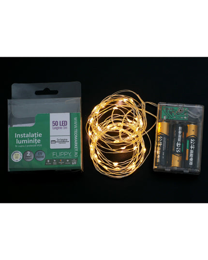 Instalatie de Craciun, Liniara,Baterii, 50 LED-uri