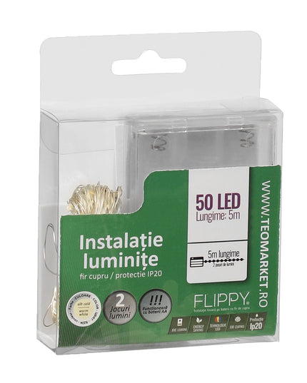 Instalatie de Craciun, Liniara,Baterii, 50 LED-uri