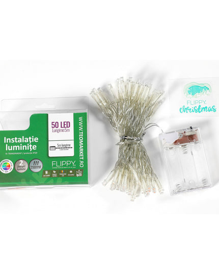 Instalatie de Craciun cu Baterii Tip Liniar, 2 jocuri de lumini, Fir