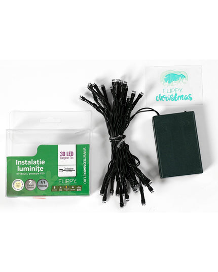 Instalatie de Craciun cu Baterii Tip Liniar, 2 jocuri de lumini, Fir