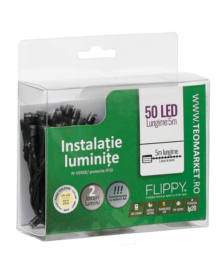 Instalatie de Craciun cu Baterii Tip Liniar, 2 jocuri de lumini, Fir