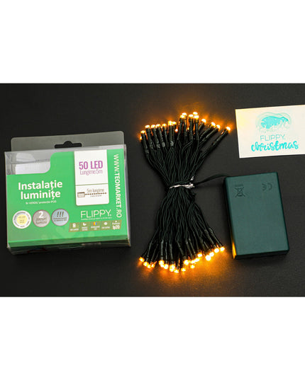 Instalatie de Craciun cu Baterii Tip Liniar, 2 jocuri de lumini, Fir