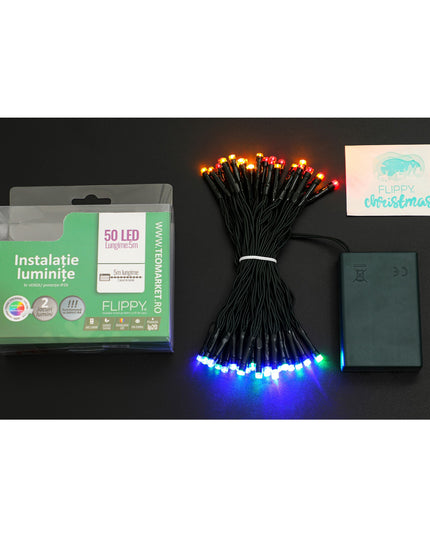 Instalatie de Craciun cu Baterii Tip Liniar, 2 jocuri de lumini, Fir