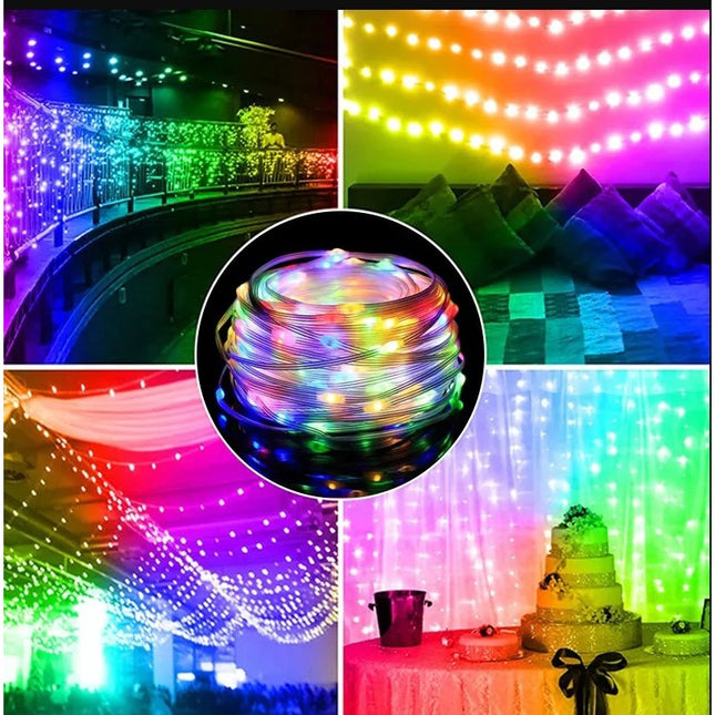 Instalatie de Craciun Yoto, liniara, cu 100 micro LED-uri,220V, conectare la retea, cu 8 jocuri de lumini, interior/exterior, fir