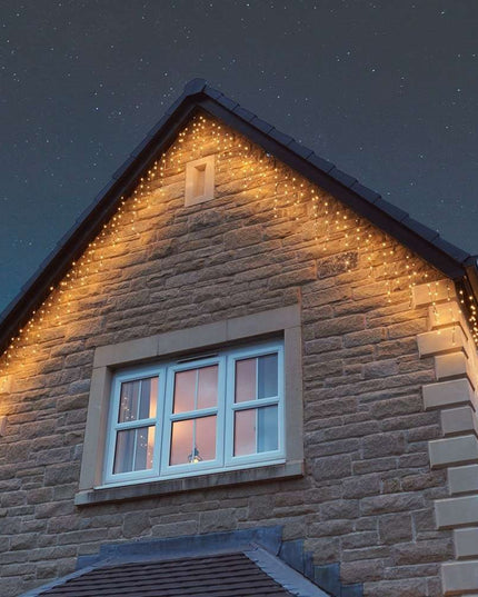 Instalatie de Craciun ® Tip Franjuri, 8 jocuri de lumini cu transformator,286 LED-uri, Interconectabila, Fir