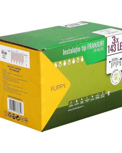 Instalatie de Craciun ® Tip Franjuri, 8 jocuri de lumini cu transformator,429 LED-uri, Interconectabila, Fir