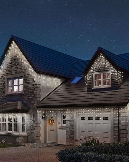 Instalatie de Craciun ® Tip Franjuri, 8 jocuri de lumini cu transformator,429 LED-uri, Interconectabila, Fir