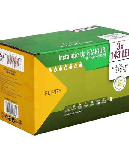 Instalatie de Craciun ® Tip Franjuri, 8 jocuri de lumini cu transformator,429 LED-uri, Interconectabila, Fir