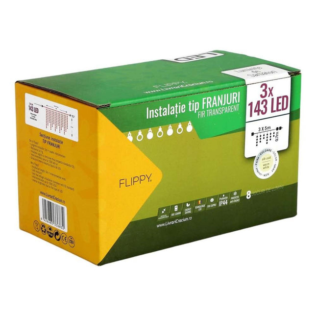 Instalatie de Craciun ® Tip Franjuri, 8 jocuri de lumini cu transformator,429 LED-uri, Interconectabila, Fir