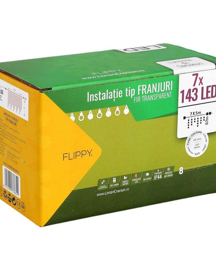 Instalatie de Craciun ® Tip Franjuri, 8 jocuri de lumini cu transformator,1001 LED-uri, Interconectabila, Fir