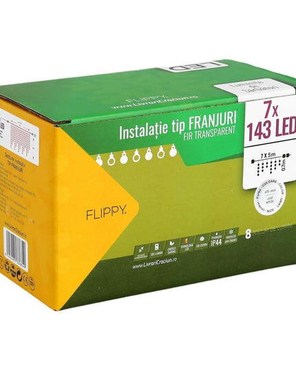 Instalatie de Craciun ® Tip Franjuri, 8 jocuri de lumini cu transformator,1001 LED-uri, Interconectabila, Fir