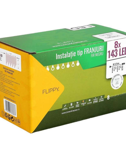 Instalatie de Craciun ® Tip Franjuri, 8 jocuri de lumini cu transformator,1144 LED-uri, Interconectabila, Fir