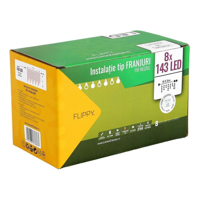 Instalatie de Craciun ® Tip Franjuri, 8 jocuri de lumini cu transformator,1144 LED-uri, Interconectabila, Fir