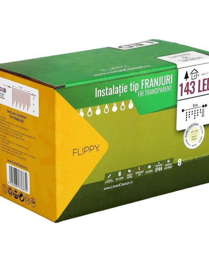 Instalatie de Craciun ® Tip Franjuri, 8 jocuri de lumini cu transformator,143 LED-uri, Interconectabila, Fir