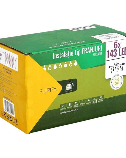 Instalatie de Craciun ® Tip Franjuri, Flash, cu transformator,858 LED-uri, Interconectabila, Fir