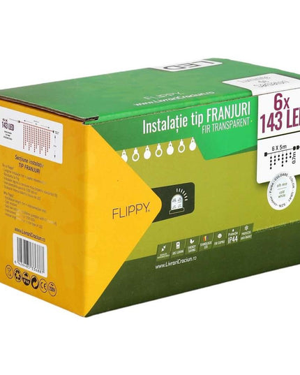 Instalatie de Craciun ® Tip Franjuri, Flash, cu transformator,858 LED-uri, Interconectabila, Fir