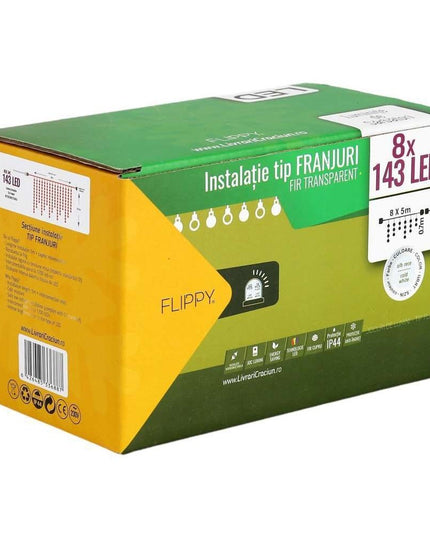 Instalatie de Craciun ® Tip Franjuri, Flash, cu transformator,1144 LED-uri, Interconectabila, Fir