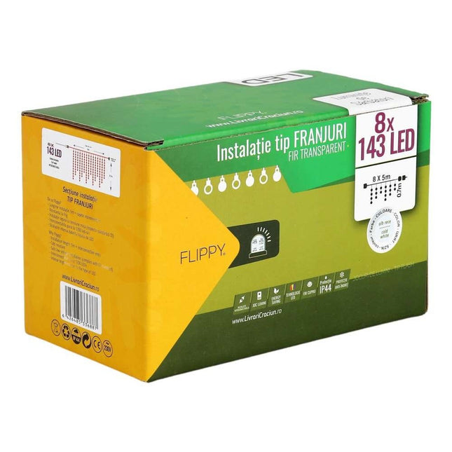 Instalatie de Craciun ® Tip Franjuri, Flash, cu transformator,1144 LED-uri, Interconectabila, Fir