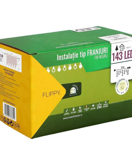 Instalatie de Craciun ® Tip Franjuri, Flash, cu transformator,143 LED-uri, Interconectabila, Fir