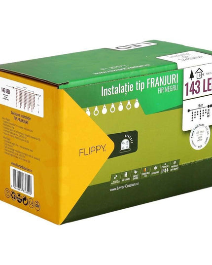 Instalatie de Craciun ® Tip Franjuri, Flash, cu transformator,143 LED-uri, Interconectabila, Fir