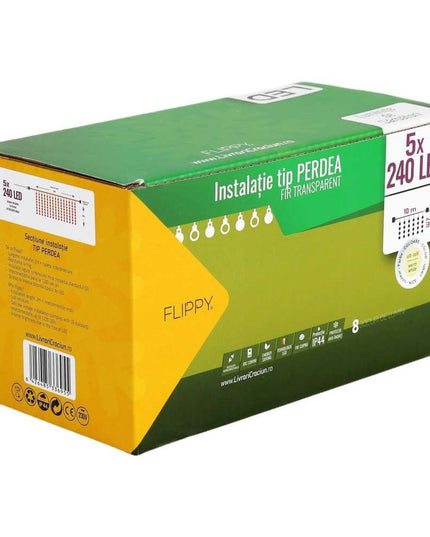 Instalatie de Craciun ® Tip Perdea, 8 jocuri de lumini cu transformator, x , 1200 LED-uri, Interconectabila, Fir