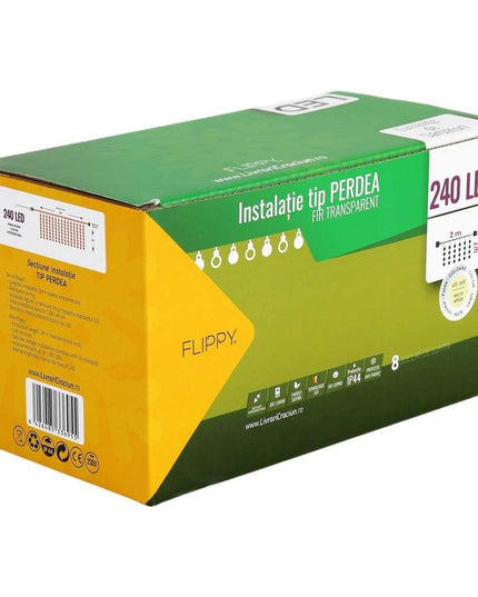 Instalatie de Craciun ® Tip Perdea, 8 jocuri de lumini cu transformator, x , 240 LED-uri, Interconectabila, Fir