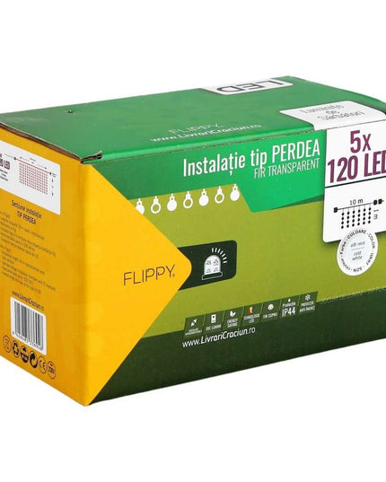 Instalatie de Craciun ® Tip Perdea, Flash, cu transformator, x , 600 LED-uri, Interconectabila, Fir