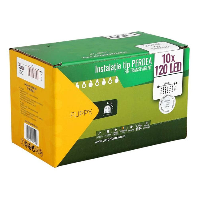 Instalatie de Craciun ® Tip Perdea, Flash, cu transformator, x , 1200 LED-uri, Interconectabila, Fir