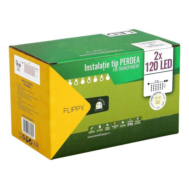 Instalatie de Craciun ® Tip Perdea, Flash, cu transformator, x , 240 LED-uri, Interconectabila, Fir