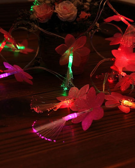 Instalatie de Craciun, ®, Tip Sir cu Baterii,20 LED-uri, Fibra Optica, Flori
