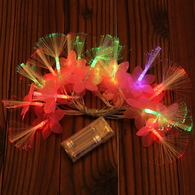 Instalatie de Craciun, ®, Tip Sir cu Baterii,20 LED-uri, Fibra Optica, Flori
