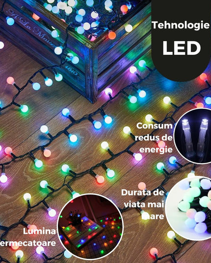 Instalatie de Craciun Liniara RGRB Yoto,din care Prelungitor 220V, 40 LED, Bilute Mate, Interconectabila, Utilizare Interior/Exterior, Fir