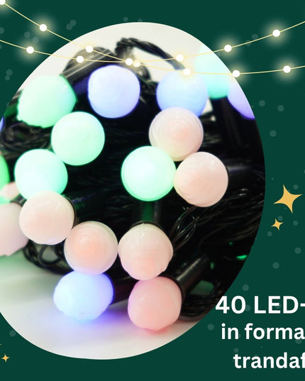 Instalatie de Craciun Liniara RGRB Yoto,din care Prelungitor 220V, 40 LED, Bilute Mate, Interconectabila, Utilizare Interior/Exterior, Fir